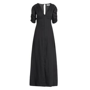 Frame Shirred Sleeve Maxi Dress Size XL 100% Ramie NWT Black V-Neck Fitted $409